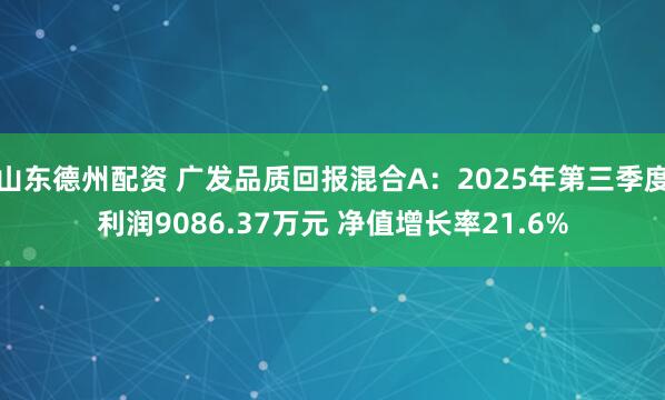 山东德州配资 广发品质回报混合A:2025年第三季度利润9086.37万元 净值增长率21.6%