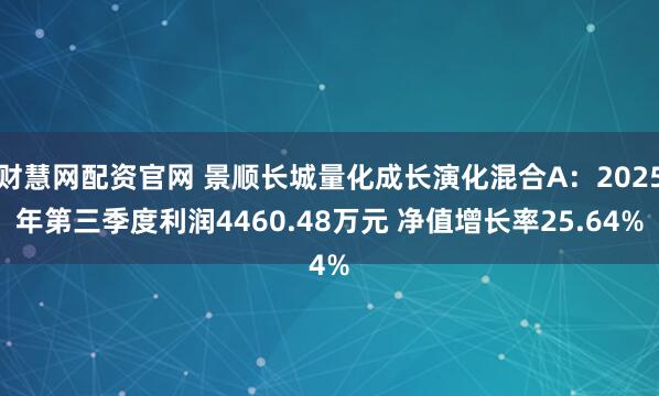 财慧网配资官网 景顺长城量化成长演化混合A：2025年第三季度利润4460.48万元 净值增长率25.64%