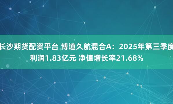 长沙期货配资平台 博道久航混合A:2025年第三季度利润1.83亿元 净值增长率21.68%
