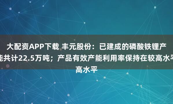 大配资APP下载 丰元股份：已建成的磷酸铁锂产能共计22.5万吨；产品有效产能利用率保持在较高水平